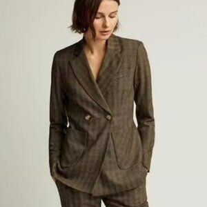 Argent Plaid Wool Cashmere Double Breasted Blazer Brown Yellow Sz 2